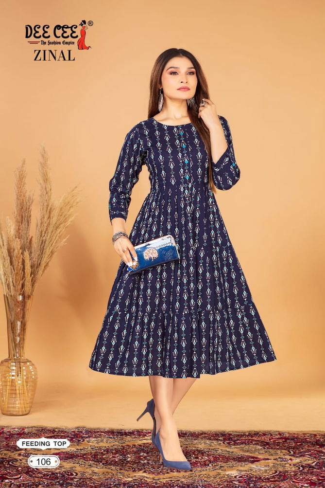 Zinal By Deecee Flared Rayon Printed Kurtis Wholesale Market In Surat